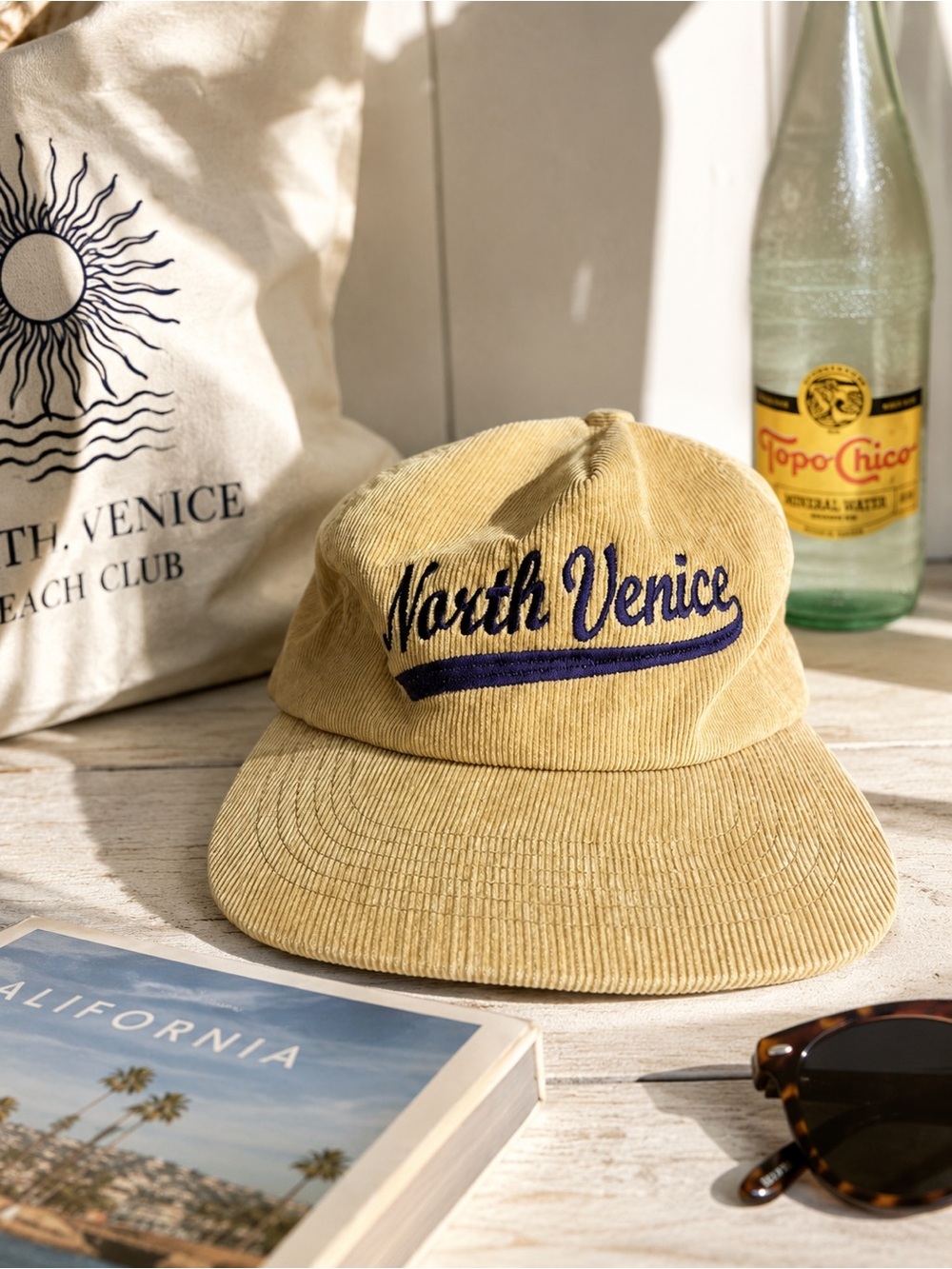 Vintage North Venice Corduroy Snapback Hat Beige Script Logo Adjustable Cap